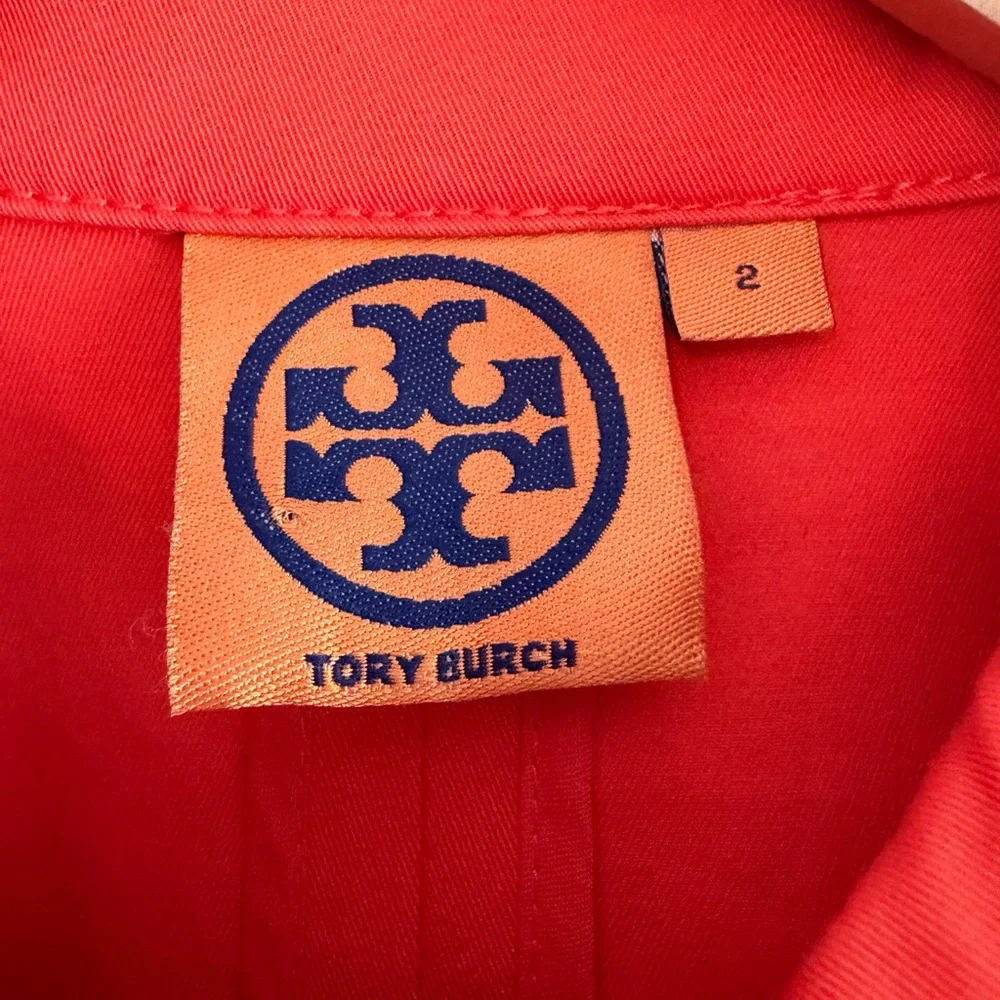 Tory‎ Burch Curtis Women's Orange Button Up Cropped Utility Jacket Coat Size 2